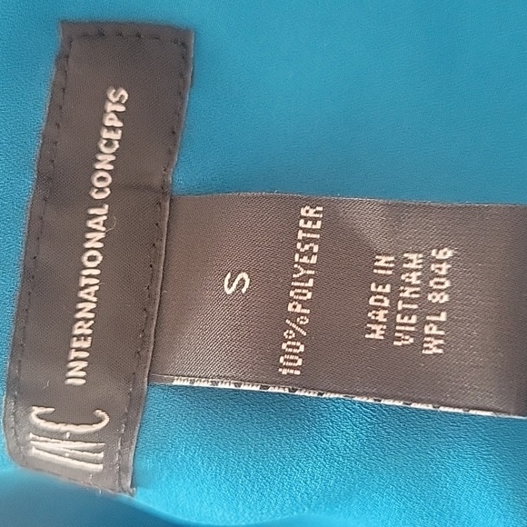 INC International Concepts Teal Blue V-Neck Blouse with Ruffled Sleeves, Size: S - Picture 9 of 10